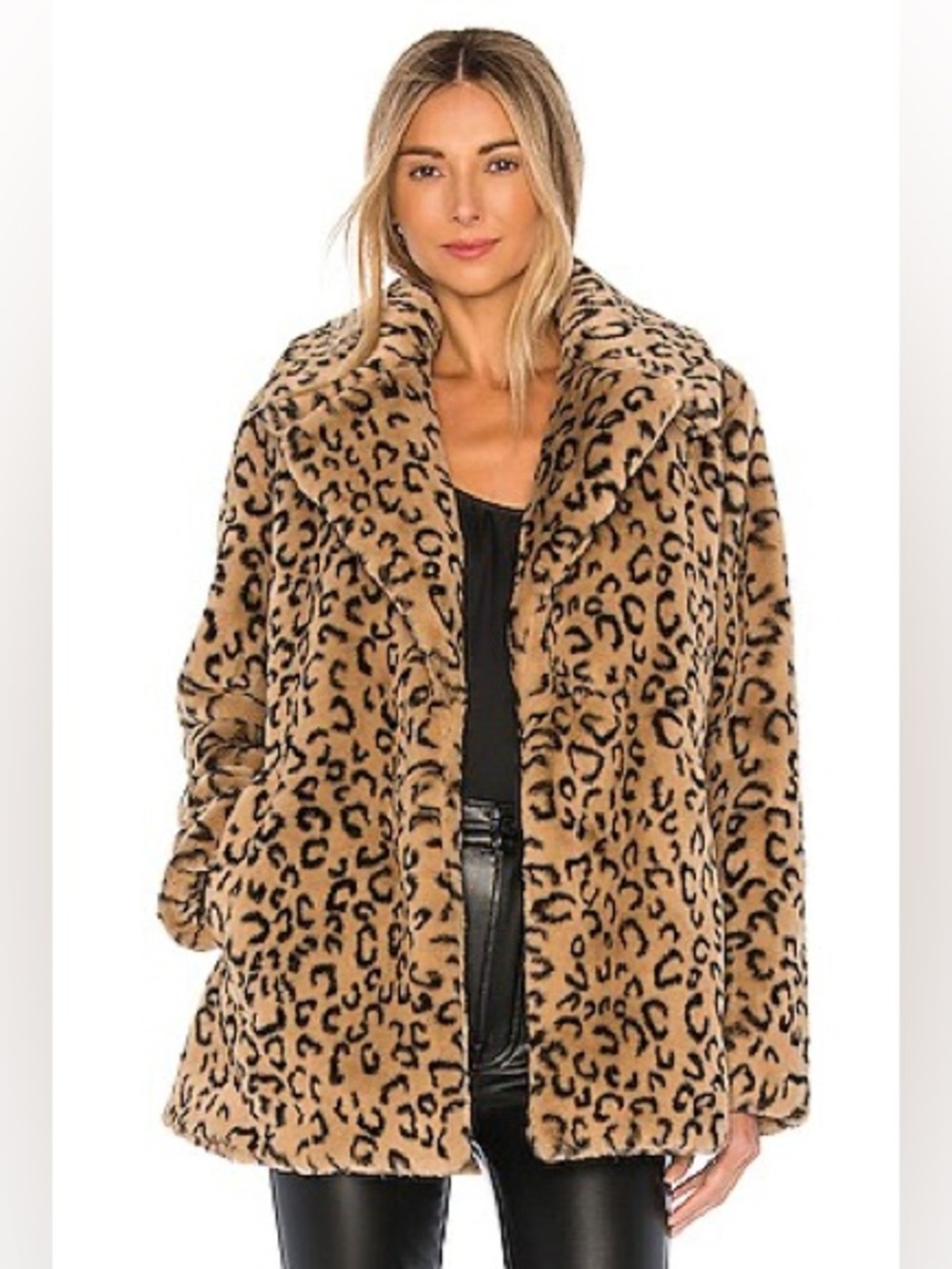 A.L.C. Stone Faux Fur Coat in Light Brown & Black Size XS